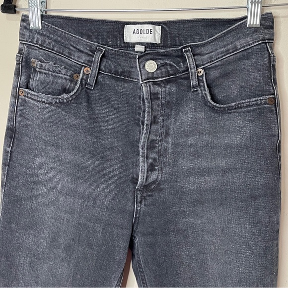 AGOLDE Nico High Rise Slim Fit Jeans Cassette Faded Black Distressed, Size 26 - Picture 3 of 10